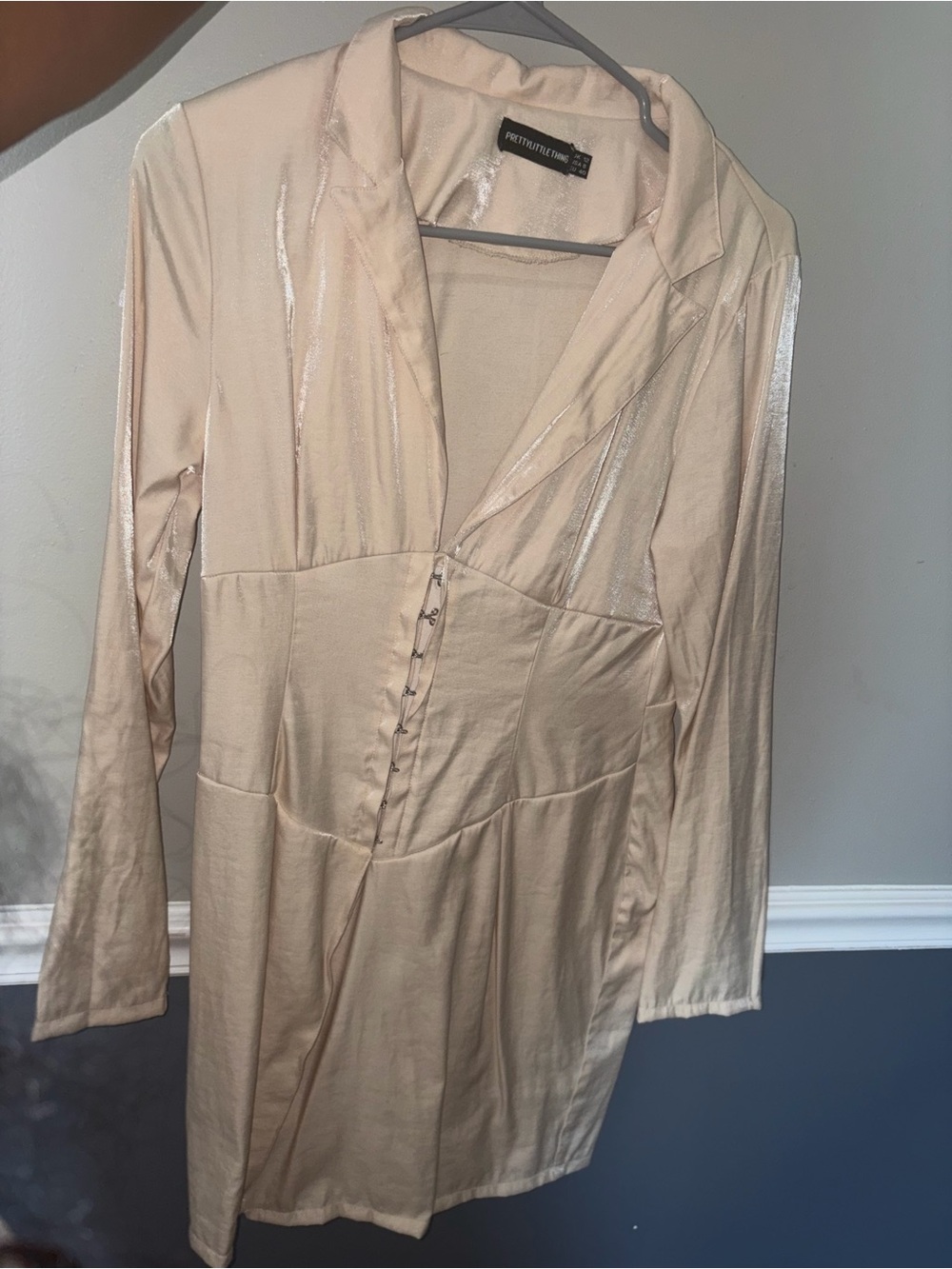 Pretty little thing Cream Long Sleeve Hook-and-Eye Dress